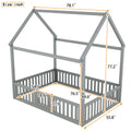 Full Size Wood House Bed With Fence And Door, Gray Box Spring Not Required Full Gray Wood Bedroom Bed Frame Pine