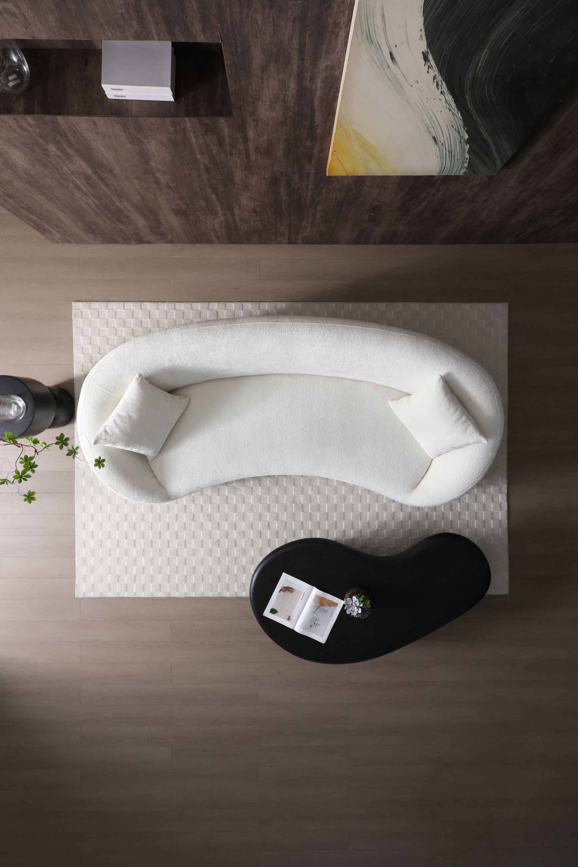 Minimalist Curved Sofa, 3 Seater, Chenille Velvet Fabric Upholstered Sofa, Tight Curved Back Velvet Cloud Couch For Living Room Apartment Office, White White Chenille Wood Primary Living Space Medium Soft Tight Back Modern Eucalyptus Recessed Arms Foam