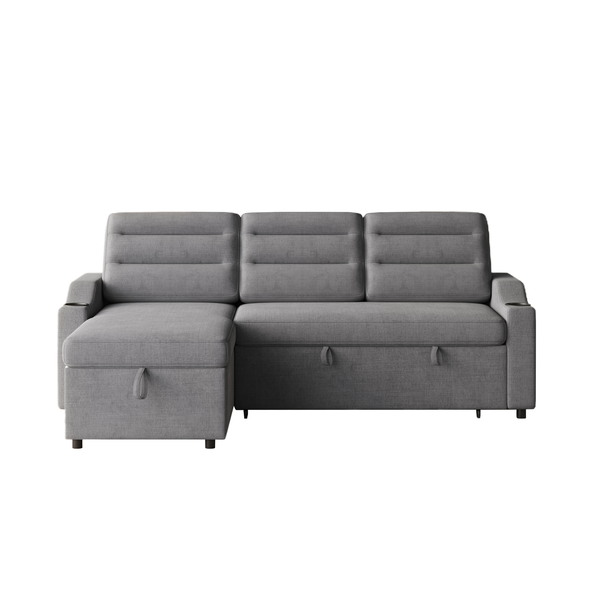 Mh83.5" Convertible Sleeper Combo Sofa, Convertible Sofa Bed Polyester Pullout Bed With Storage Recliner And Cup Holder For Living Room, Tight Spaces Dark Grey Polyester Wood Primary Living Space Pine Foam Fabric 3 Seat