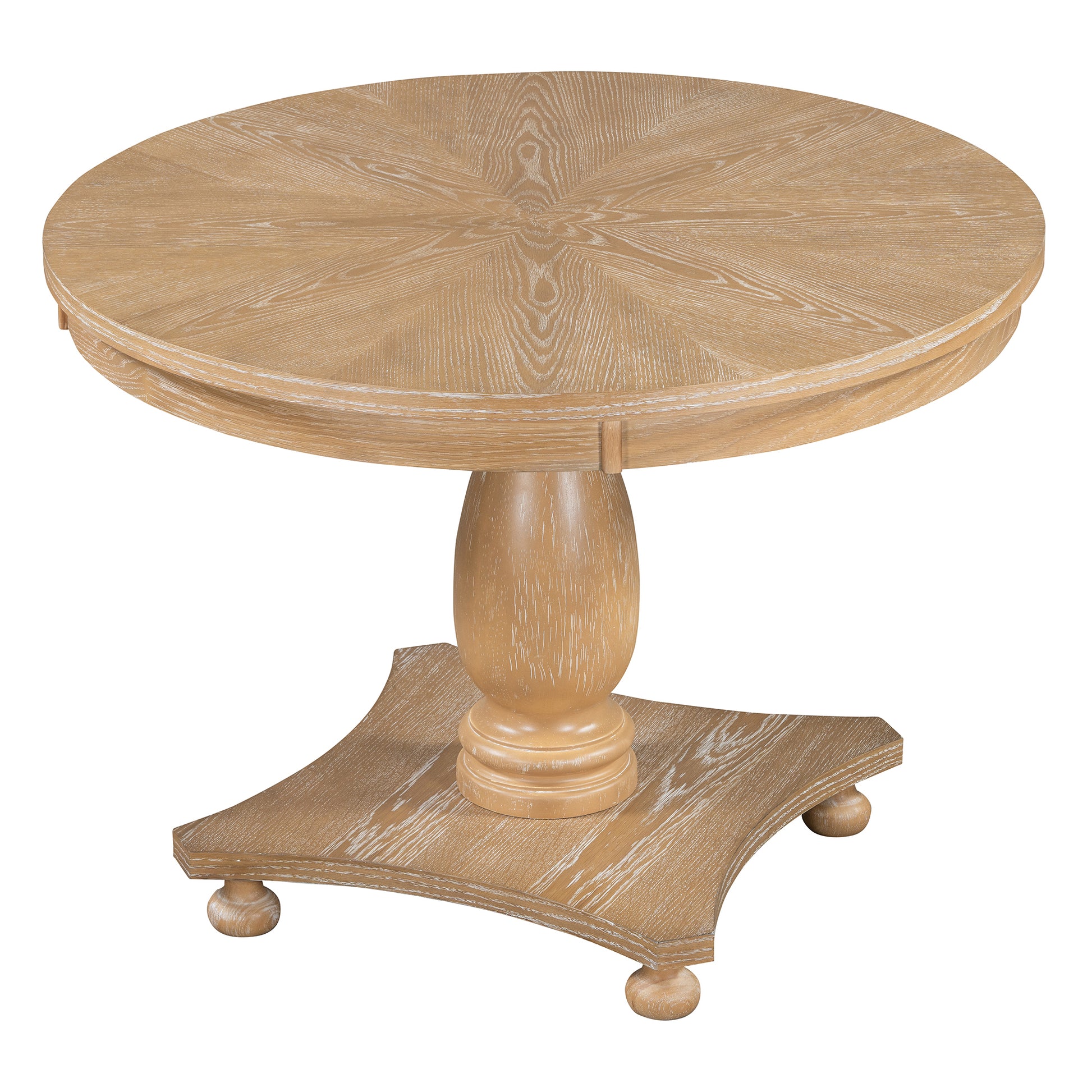 5 Piece Retro Dining Set, Round Table With Pedestal Table Base And 4 Upholstered Chairs For Dining Room And Kitchen Natural Wood Wash Natural Wood Wash Solid Wood Mdf