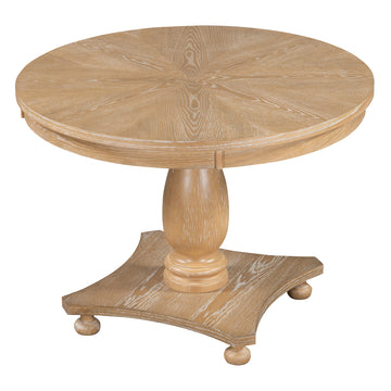 5 Piece Retro Dining Set, Round Table With Pedestal Table Base And 4 Upholstered Chairs For Dining Room And Kitchen Natural Wood Wash Natural Wood Wash Solid Wood Mdf
