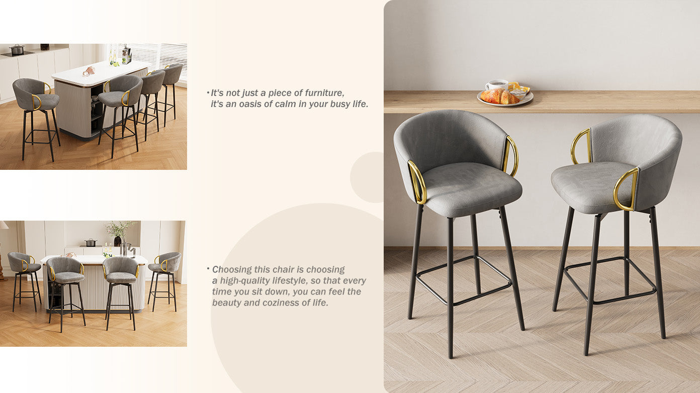 30 Inch Dining Chairs Set Of 2 Modern Style 360 Swivel Bar Chairs With Simple Design, Comfortable High Stools, And Flexible Dining Chairs Suitable For Bars, Restaurants,Velvet Bar Chair Beige Grey