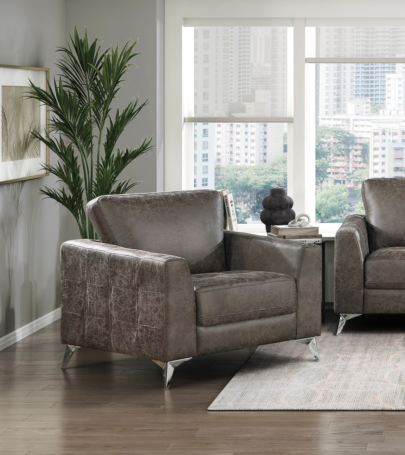 Elegant Modern Style 3Pc Sofa Set Brownish Gray Polished Microfiber Upholstery Sofa Loveseat Chair Solid Wood Living Room Furniture Silver Finish Metal Legs Brown Microfiber Wood Primary Living Space Modern Solid Wood 6 Seat