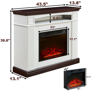 Electric Fireplace With Mantel Shelf, Freestanding Fireplace Heater With Led Flame, 23 Inch Fireplace Insert In Firebox For Bedroom And Living Room Cherry,White Primary Living Space Mdf