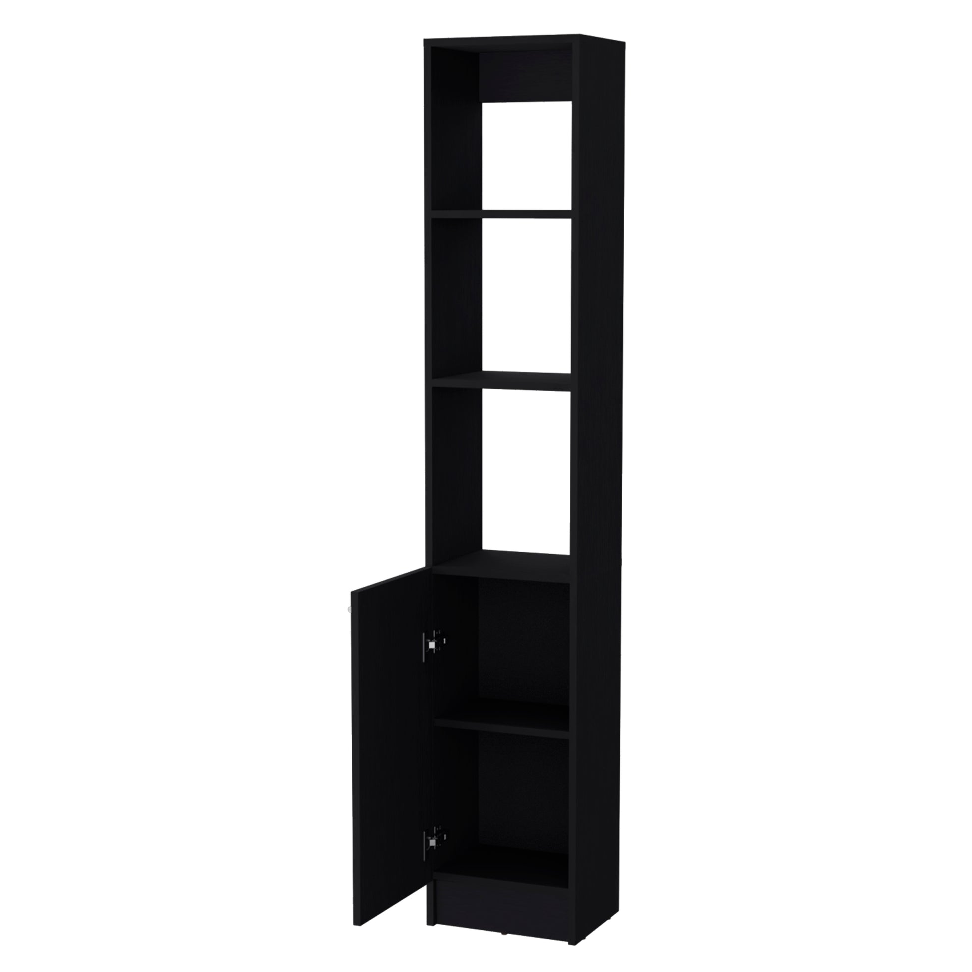 Brenda Linen Cabinet With 1 Door, 3 Open Shelves Black 1 5 60 In & Above Bathroom 10 15 Inches Particle Board Engineered Wood