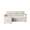85 Inches Corduroy Sofa Bed, 3 Seater Sleeper Sofa With Storage Chaise, Square Handrail With Two Cup Holder And Usb Charge Port, Pull Out Couch For Living Room Beige Corduroy 3 Seat