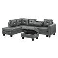 Sectional 3 Seaters Sofareversible Recliner, Storage Pad And Wood Grain Cup Holder, Non Slip Leg, Pu, Grey Gray Pu 3 Seat