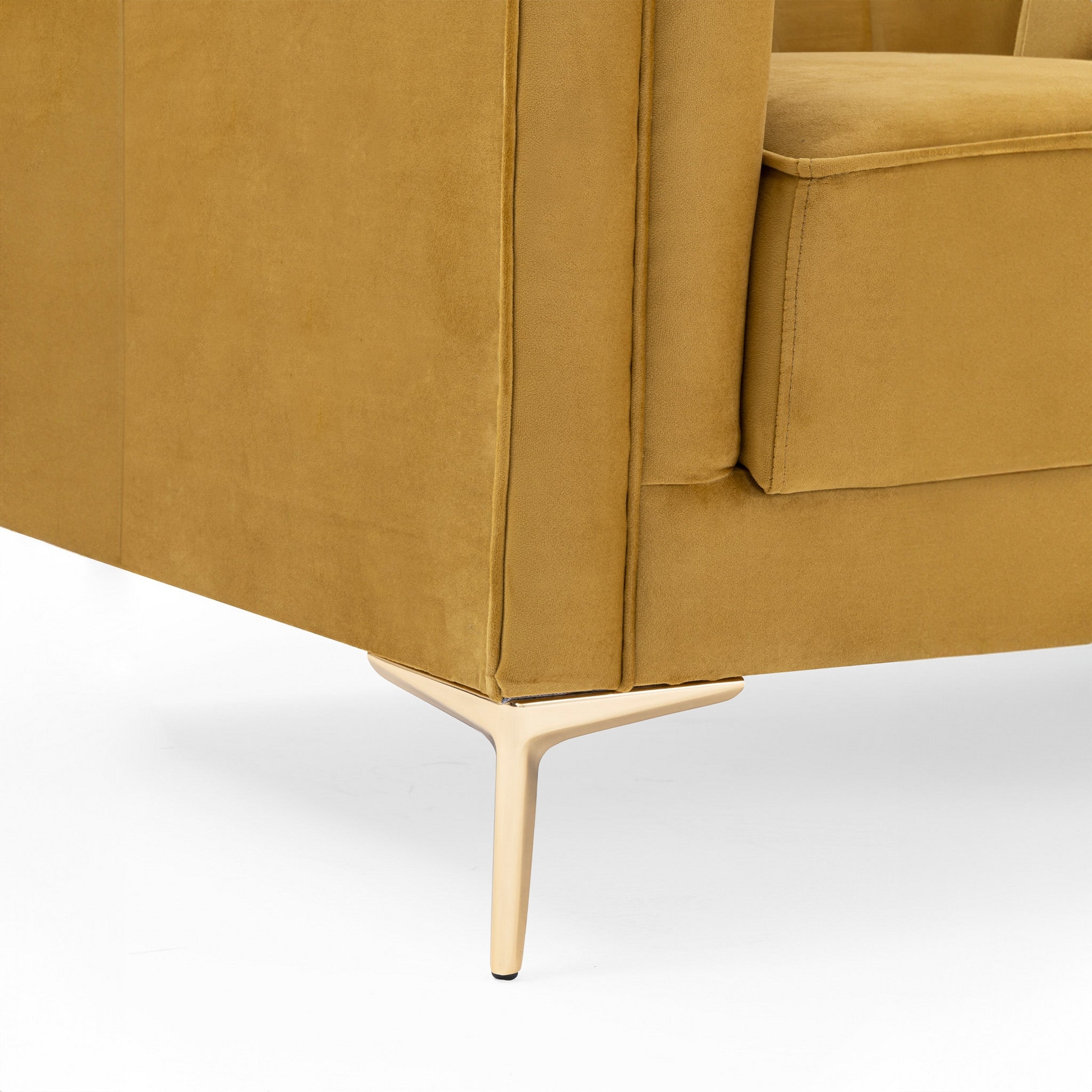 Angelina Sofa 91" Yellow Mustard Velvet Mustard Yellow,Yellow Velvet Wood Primary Living Space Medium Firm Tufted Back Mid Century Modern Foam Metal,Velvet 4 Seat