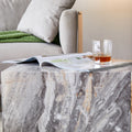 Elevate Your Living Space With This Modern Mdf Coffee Table, Which Showcases Gray Textured Patterns. It Is Characterized By Stylish Design. Grey Mdf