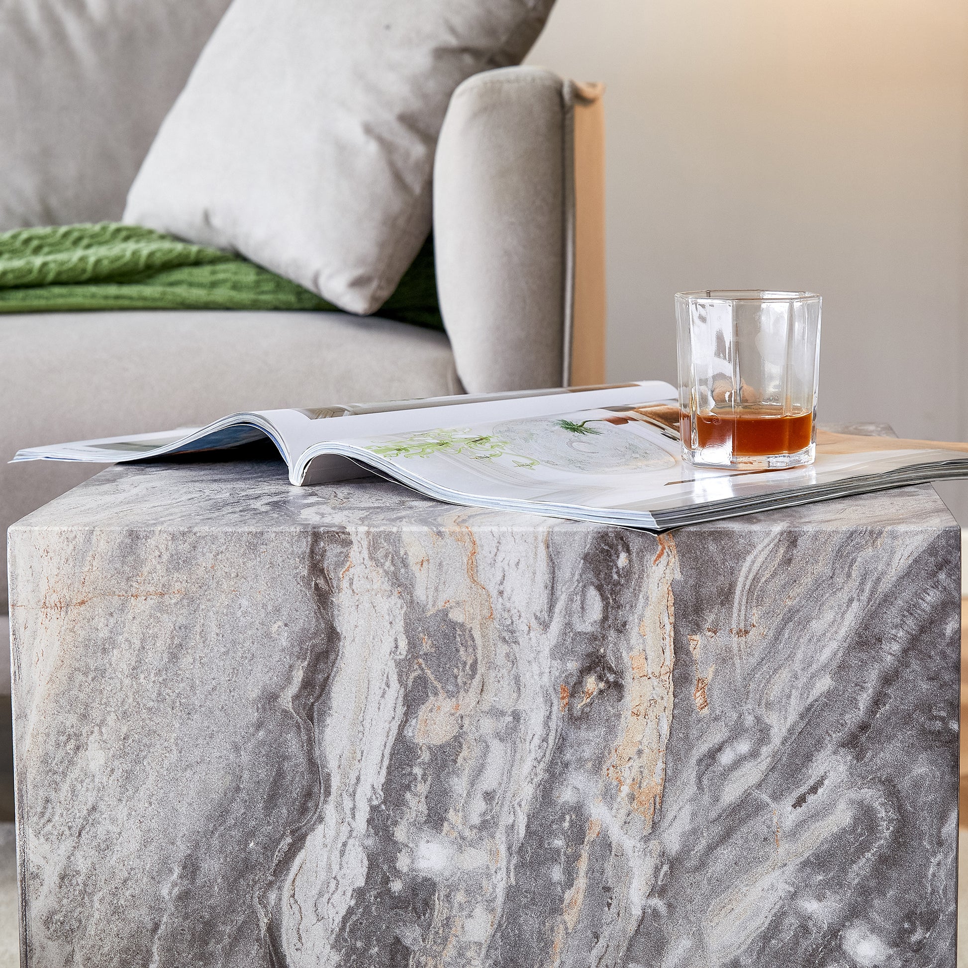 Elevate Your Living Space With This Modern Mdf Coffee Table, Which Showcases Gray Textured Patterns. It Is Characterized By Stylish Design. Grey Mdf