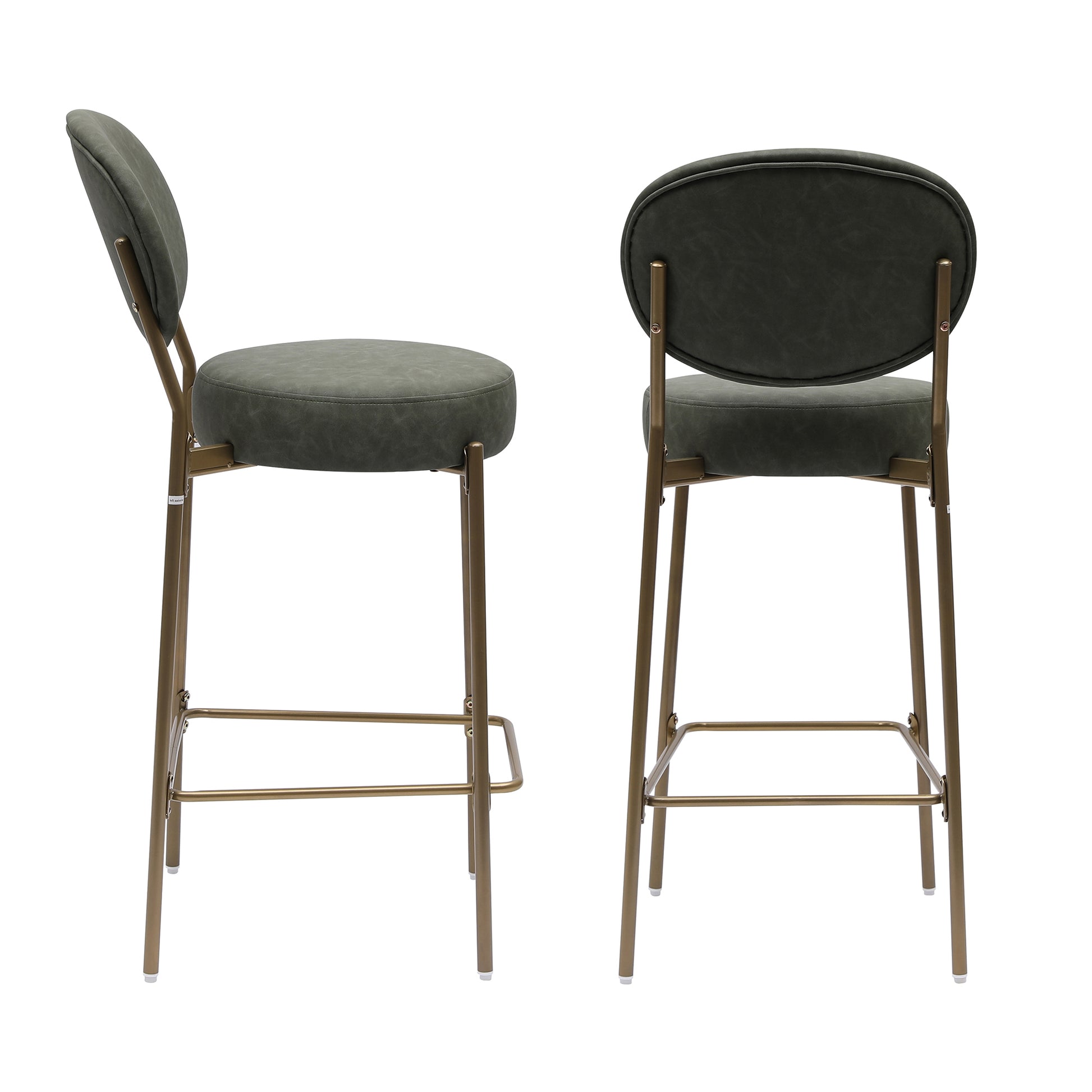 29'' H Seat Height Upholstered Bar Stools Set Of 2 Faux Leather Counter Dining Stool With Golden Legs Modern Round Kitchen Chairs Green Green Dining Room Foam Dry Clean Round Modern Set Of 2 Foam