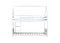 Twin Over Twin House Floor Bunk Bed With Headboards, Footboards And Guardrails, Ladder, Rubber Wood Bunk Bed With Safety Guardrails,White Twin White Rubber Wood