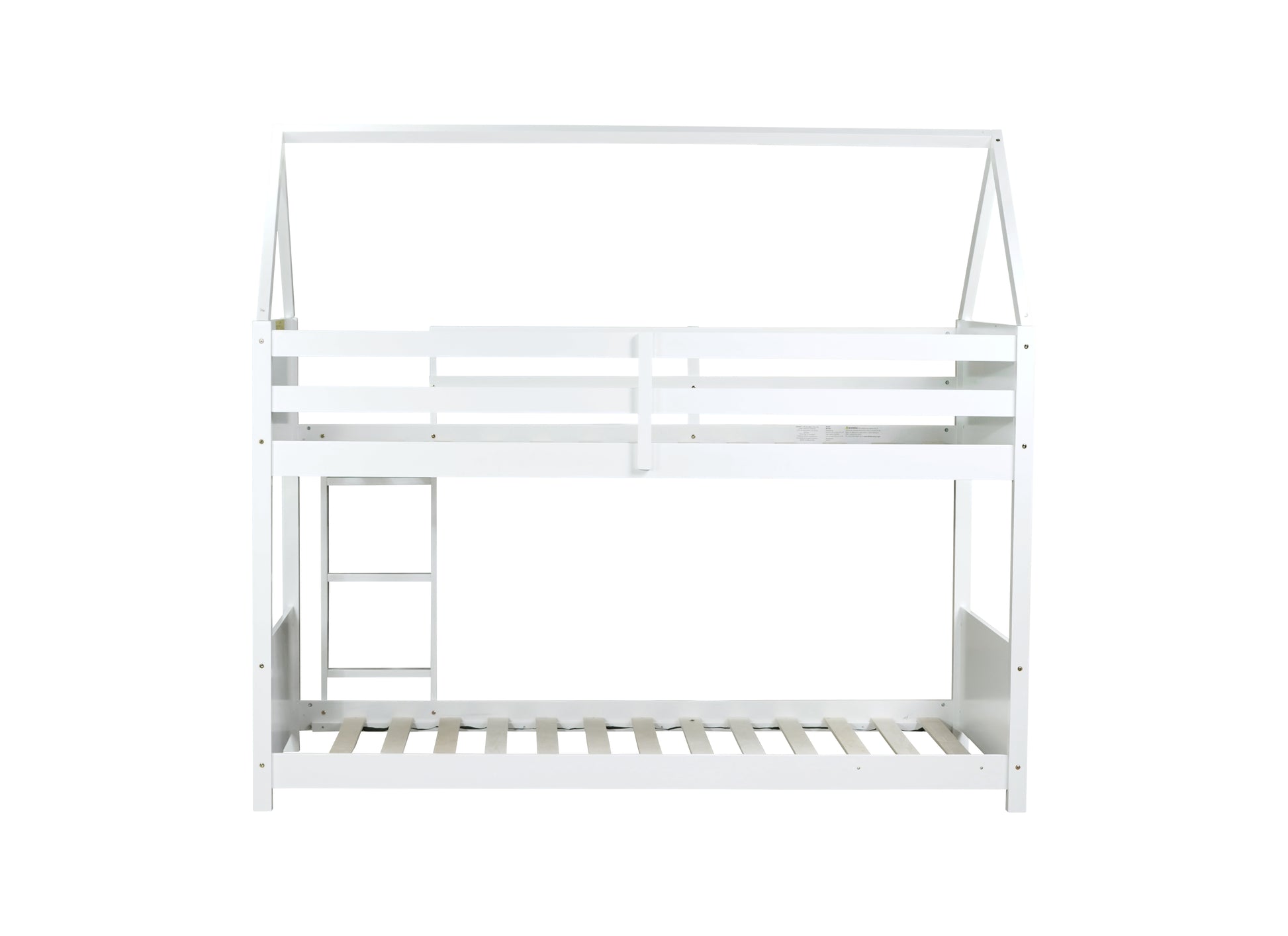 Twin Over Twin House Floor Bunk Bed With Headboards, Footboards And Guardrails, Ladder, Rubber Wood Bunk Bed With Safety Guardrails,White Twin White Rubber Wood