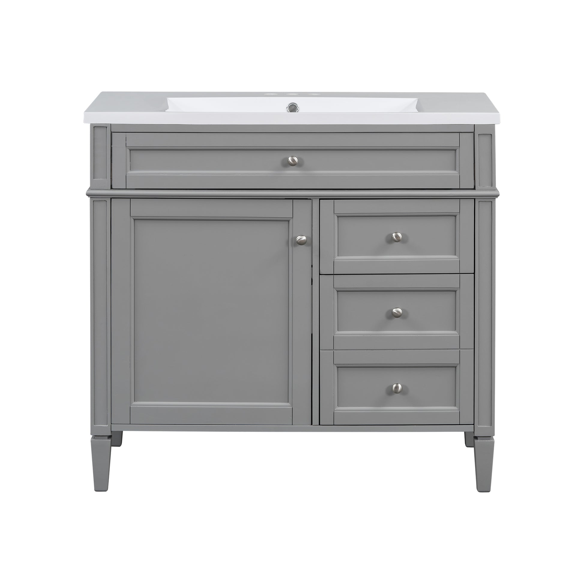 36'' Bathroom Vanity With Top Sink, Modern Bathroom Storage Cabinet With 2 Drawers And A Tip Out Drawer, Single Sink Bathroom Vanity Grey Bathroom Solid Wood Mdf Resin