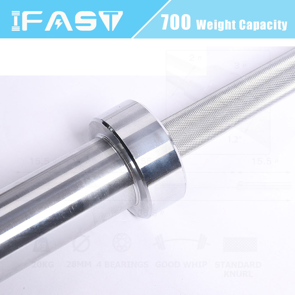 Barbell Bar For 2" Olympic Plates, Home Gym Weightlifting Bar 4Ft Solid Chrome Weight Bar 5Ft Fitness Training Curl Barbell 7.2Ft Indoor Fitness Silver Gym Body Building Stainless Steel