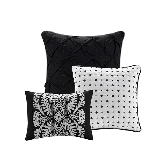 7 Piece Cotton Printed Comforter Set Black Queen Queen Black Polyester