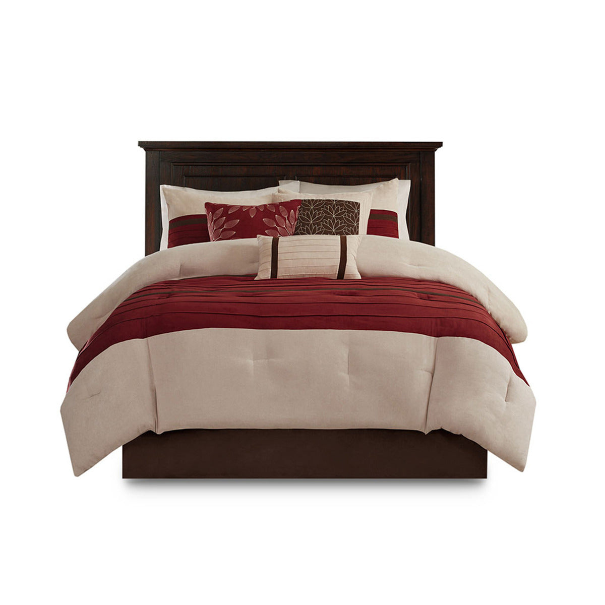 7 Pc Pieced Faux Suede Comforter Set Red Cal King California King Red Polyester