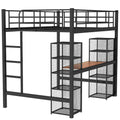Full Size Metal Loft Bed With Built In Desk And Shelves, Black Brown Box Spring Not Required Full Black Brown Metal Bedroom Mdf Metal