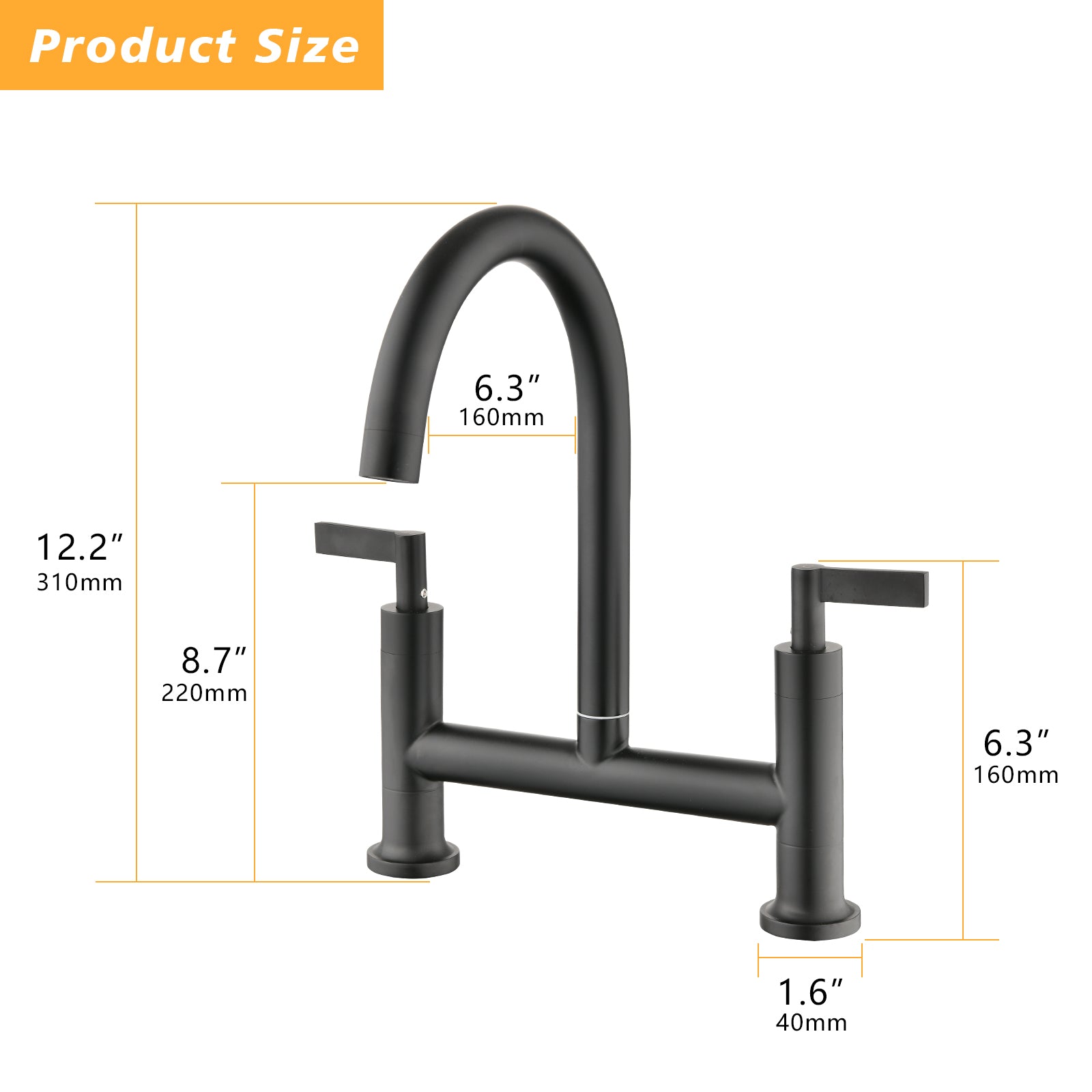 Double Handle Bridge Kitchen Faucet Matte Black Kitchen Metal Stainless Steel