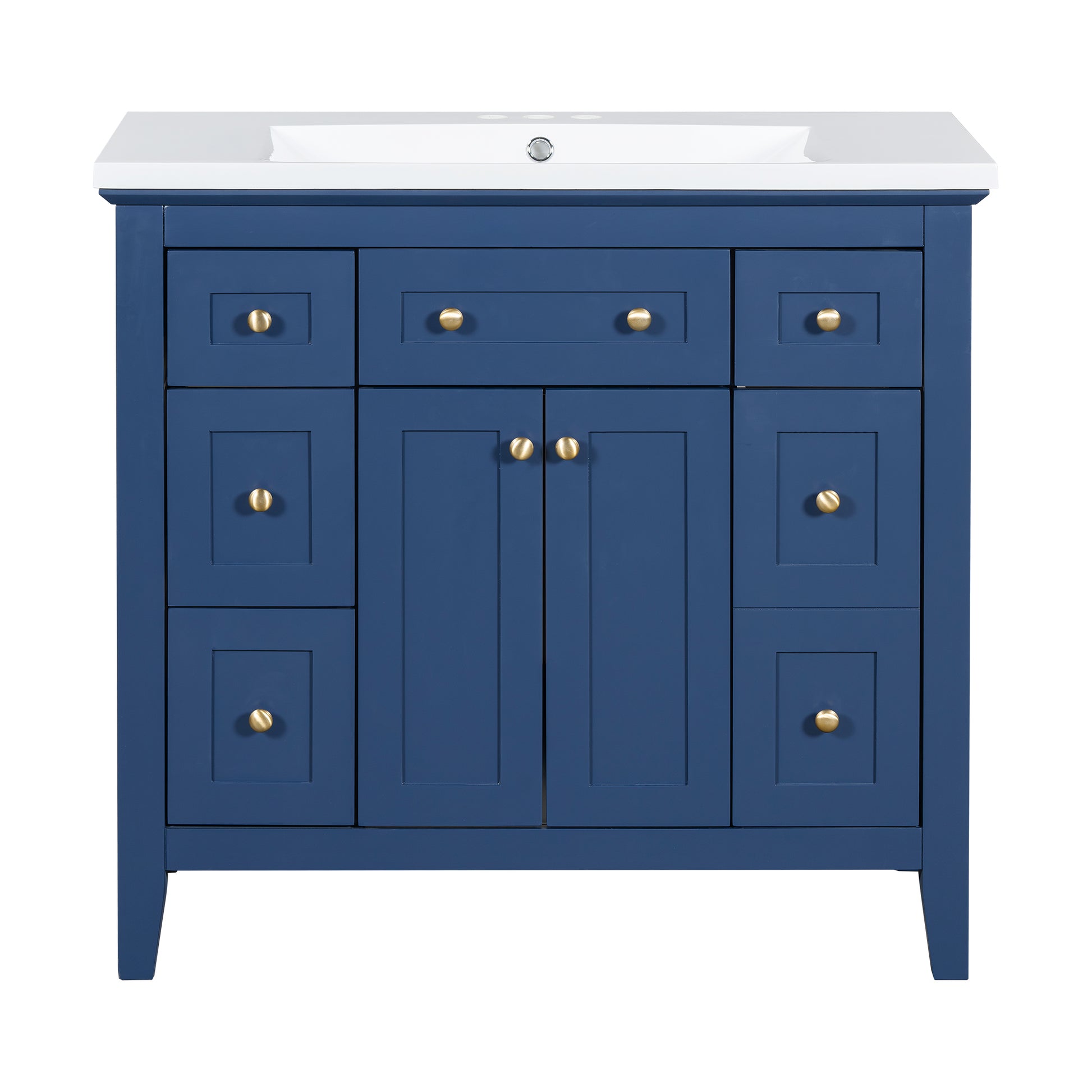 36'' Bathroon Vanity With Resin Sink Combo Set, Modern Freestanding Single Bathroom Cabinet With 6 Drawers & 2 Cabinets, Storage Cabinet For Bathroom, Solid Wood Frame Vanity Set, Blue 4 Blue 2 2 Bathroom Freestanding Solid Wood Mdf Resin Painted