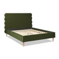 Stockholm Modern Wavy Headboard Platform Bed, Queen, Olive Green Performance Velvet Box Spring Not Required Queen Olive Green Wood Foam Velvet Velvet