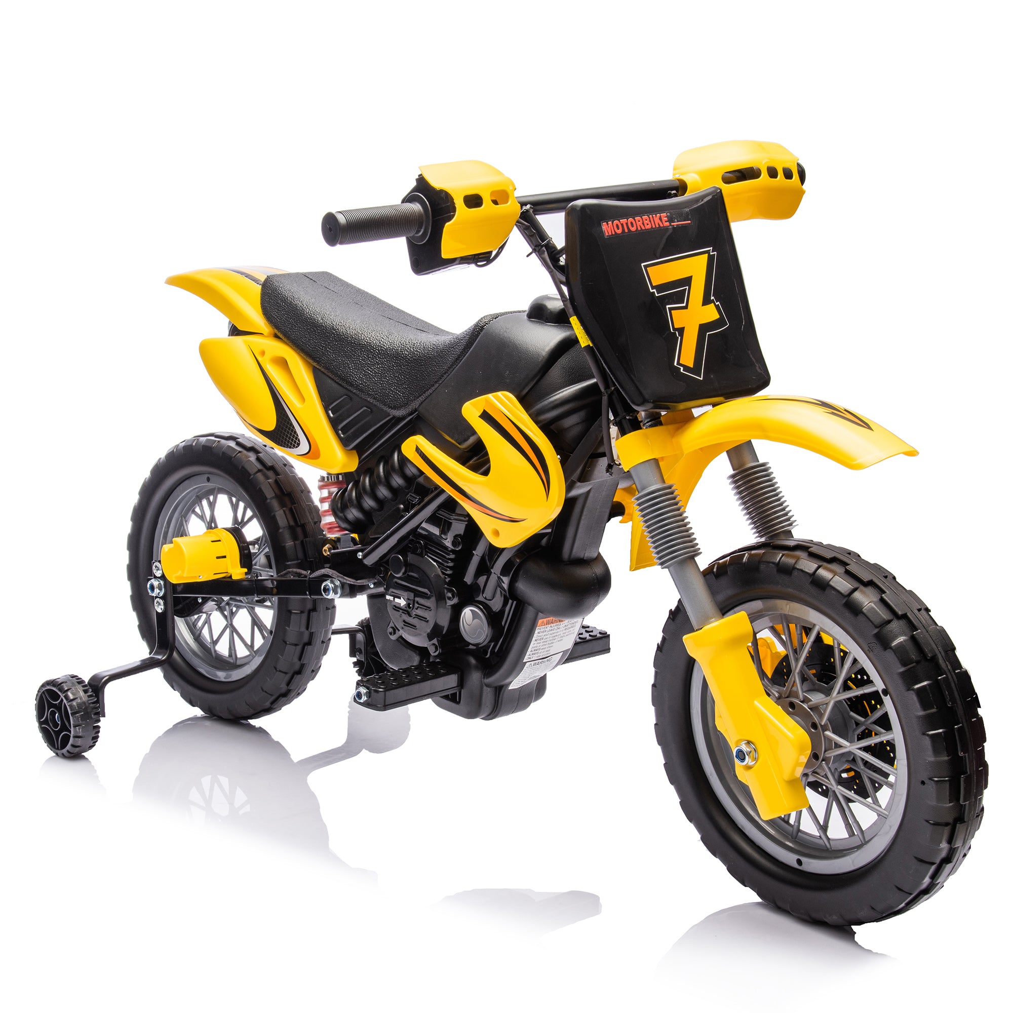 12V Kids Ride On Electric Toy Motorcycle,Rear Suspension,Twist Grip Throttle,Slow Start,Removable Training Wheels,Indie Music Box With Horn And Engine,Simulation Of Dirt Bike Modeling For Kids 3 8. Yellow 50 99 Lbs Polypropylene