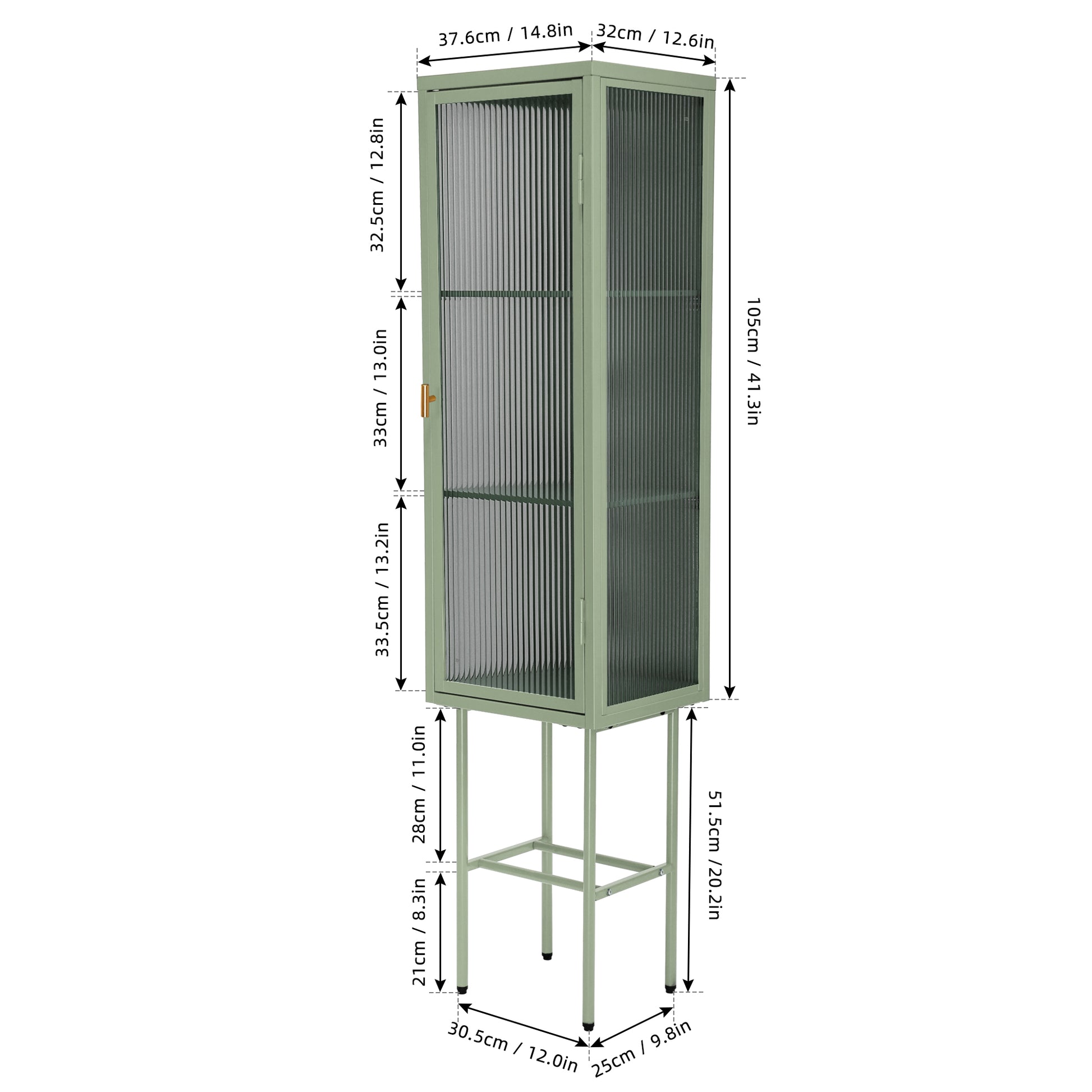 Retro Style Freestanding Metal Tall Display Cupboard With Glass Door And Three Detachable Shelves For Office, Living Room, Kitchen Console Sideboard,Bedside Entryway Mint Green Old Sku:W68751718 Mint Green Steel