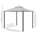 Outsunny 9.6' X 11.6' Patio Gazebo, Outdoor Canopy Shelter With 2 Tier Roof And Netting, Steel Frame For Garden, Lawn, Backyard, And Deck, Gray Grey Polyester