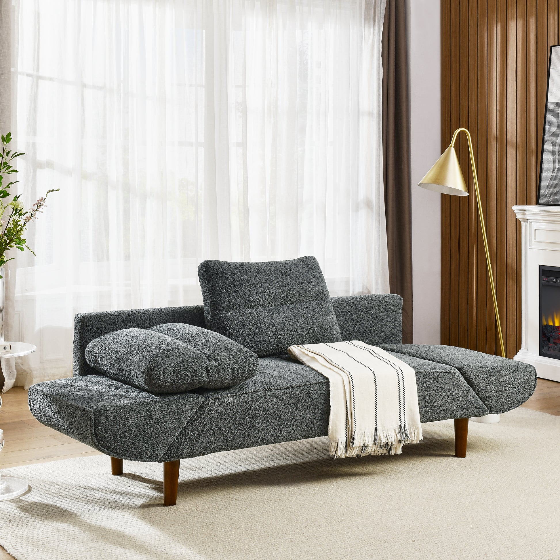 Convertible Futon Sofa Bed, Comfy Loveseat Sleeper Sofa With Adjustable Armrest, Strengthen Wood, Thick Padded Cushion, Small 2 Seater Couch For Living Room, Bedroom, Grey Grey Foam 2 Seat