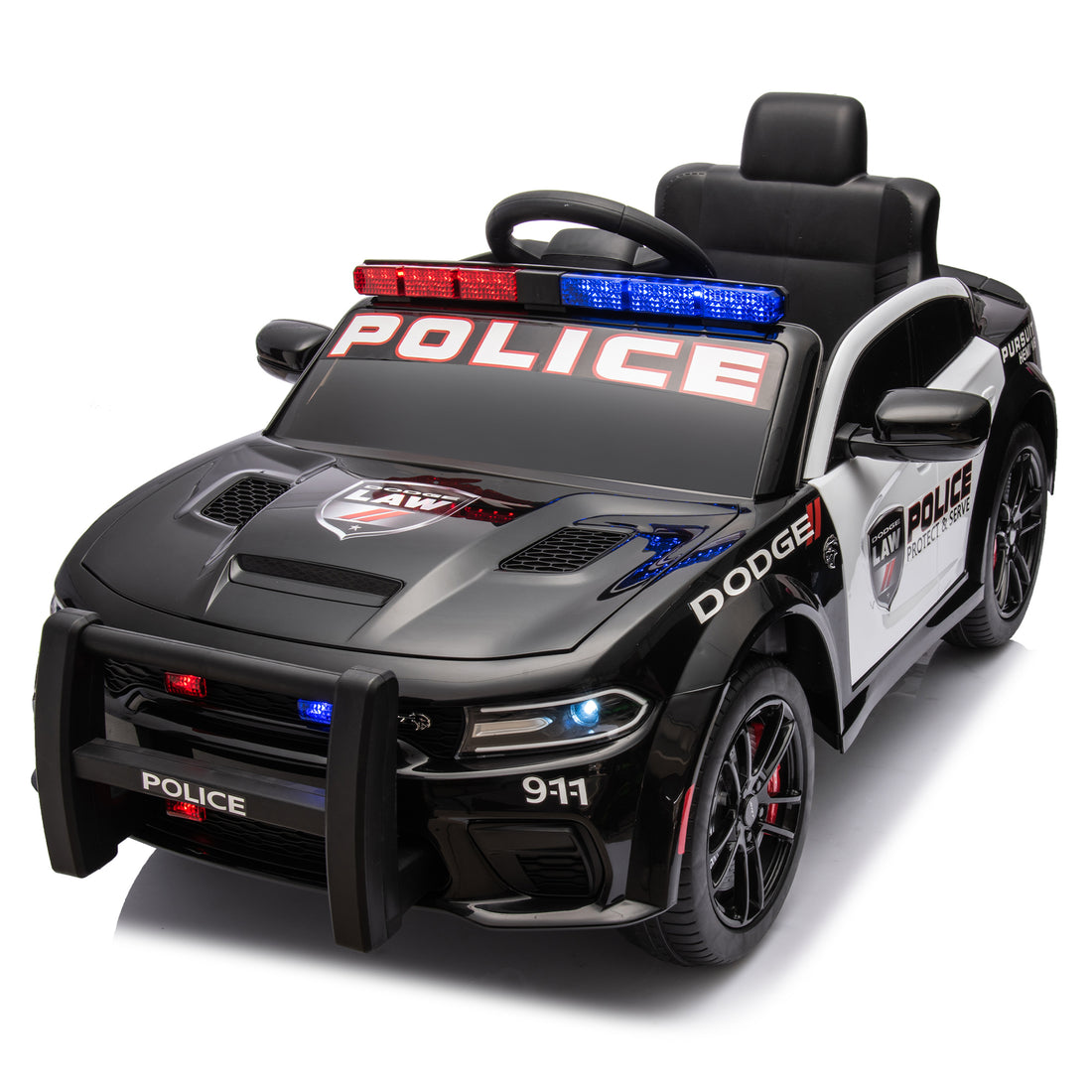 Licensed Dodge Charger,12V Kids Ride On Police Car W Parents Remote Control,Anti Collision Bar,Front& Top Alarm Light Design,Police Car Sticker,Megaphone,Three Speed,Slow Start,Four Wheel Suspension. Black Plastic