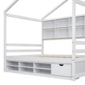 Full House Bed With Roof Frame, Bedside Shelves, Under Bed Storage Unit,White Full White American Design Pine