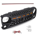 Front Matte Black Shark Grille Replacement Grill For Jeep Wrangler Jk 2007 2017 With Led Lights Black Abs