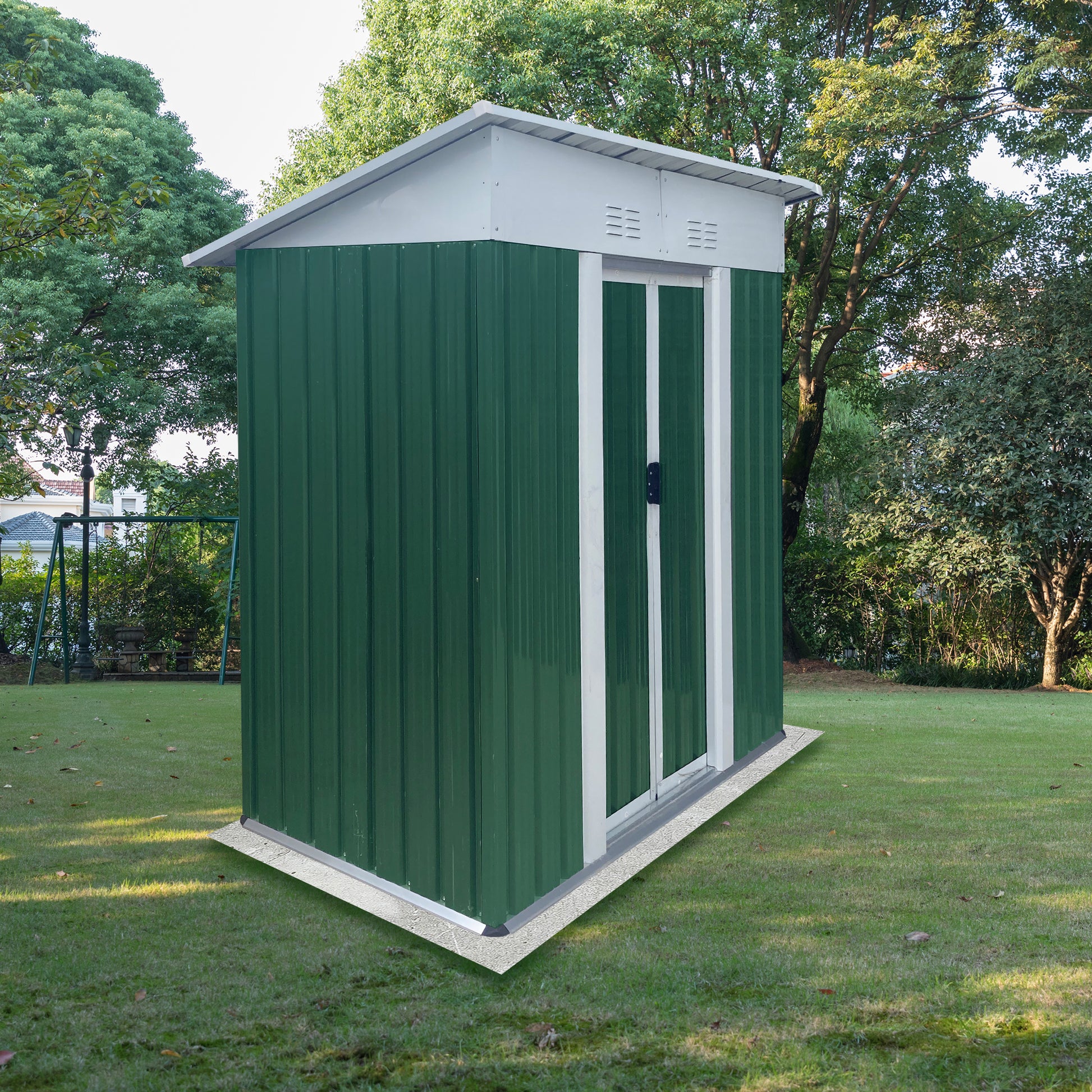 5X3 Feet Small Mini Outdoor Storage Sheds Pent Roof Green With Aluminum Alloy Frame And Sliding Door Green Garden & Outdoor Abs Pc Metal