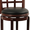 Sabi 24 Inch Swivel Counter Stool, Solid Wood, Faux Leather, Brown, Black Brown Solid Wood