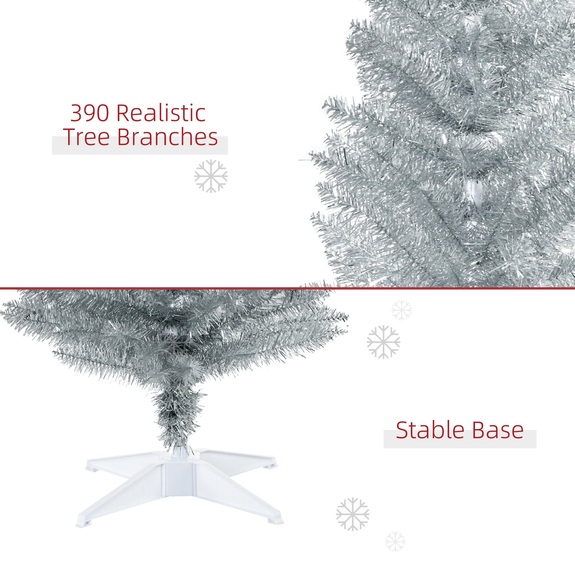 Homcom 6' Artificial Pencil Christmas Tree, Slim Xmas Tree With 390 Realistic Branch Tips And Plastic Stand, Silver Silver Plastic