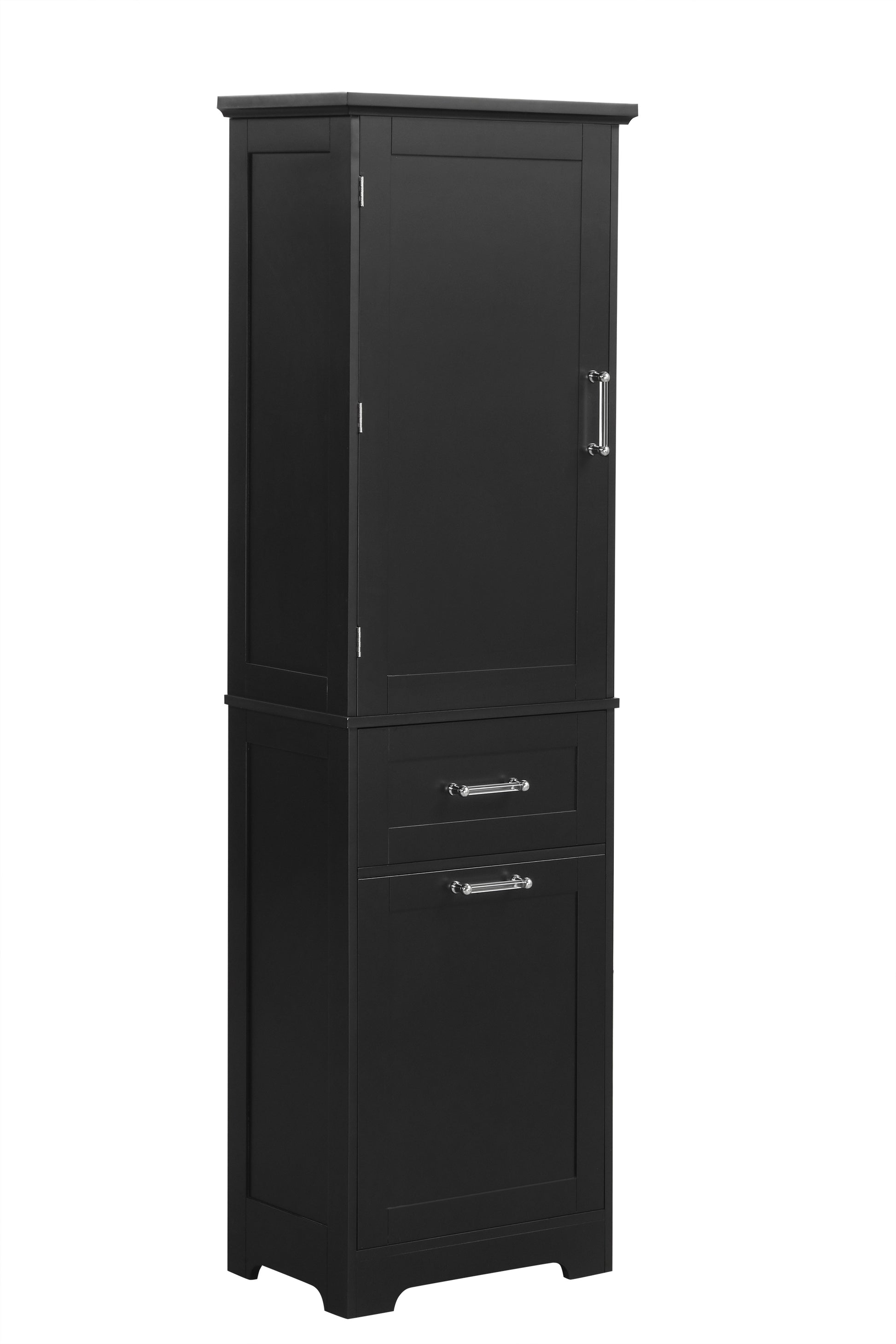 Tall Bathroom Storage Cabinet, Freestanding Storage Cabinet With Two Different Size Drawers And Adjustable Shelf, Mdf Board With Painted Finish, Black Black Mdf