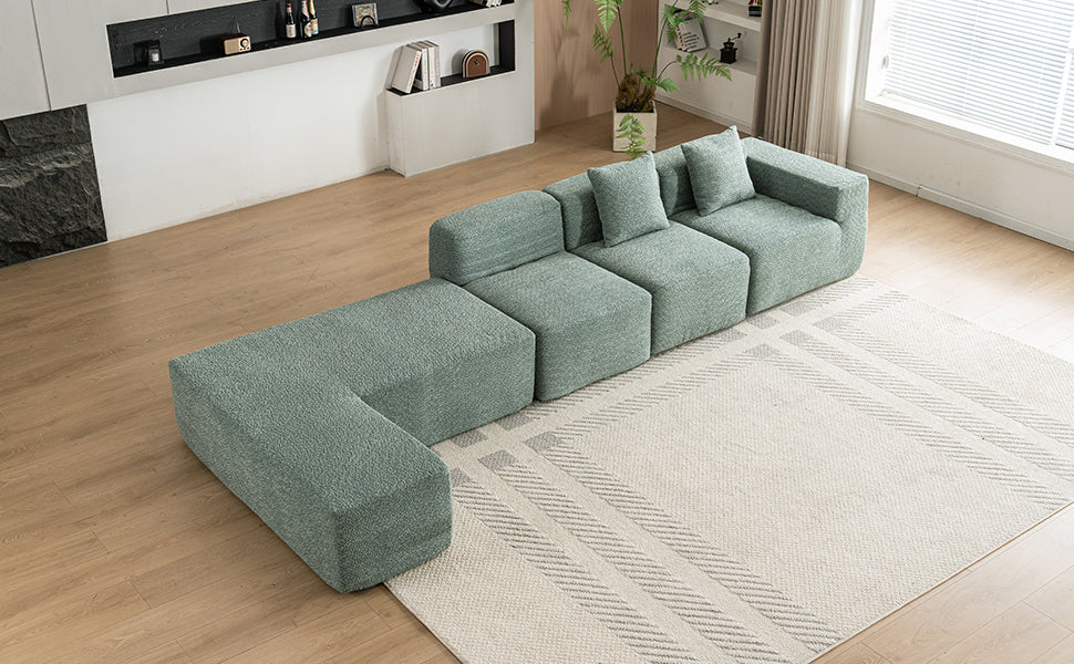 116.5" Sectional Sofa Full Compressed Sofa Couch Free Combined Sofa For Living Room, Green Green Foam Polyester 4 Seat