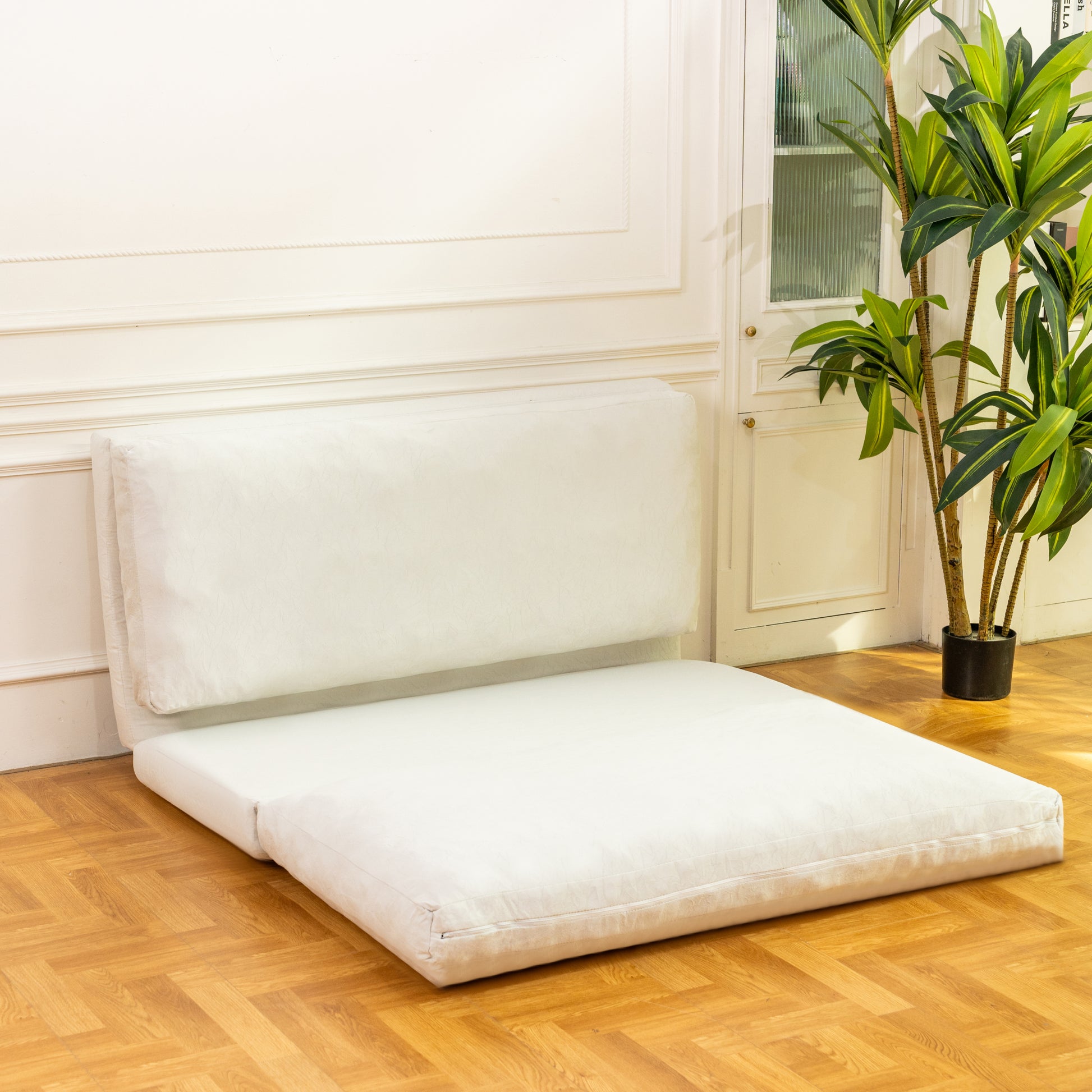 Large Folding Matress Sofa Bean Bag Bed, Foam Filling Folding Matress Sofa, Includes Removable And Machine Washable Cover, Soft Premium Faux Fur White Primary Living Space Soft Casual,Modern Foam Velvet 2 Seat