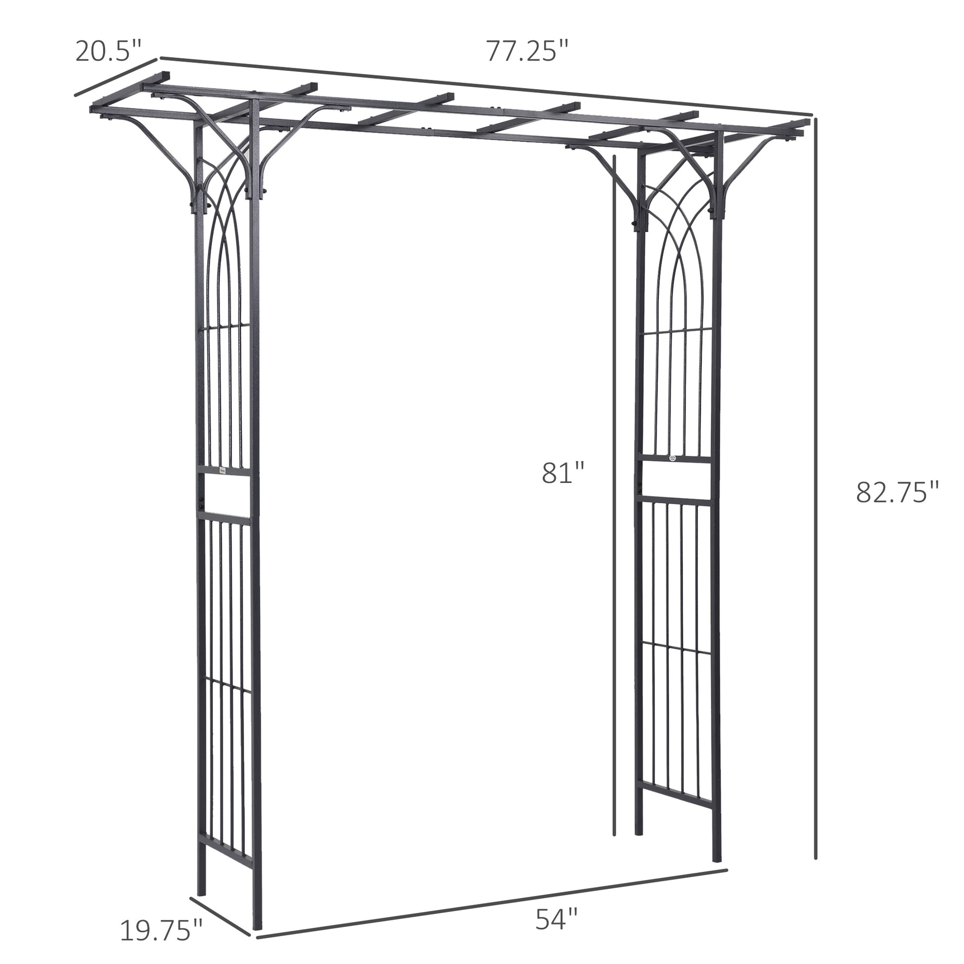 Outsunny 82'' Decorative Metal Garden Trellis Arch With Durable Steel Tubing & Elegant Scrollwork, Perfect For Weddings Gray Metal