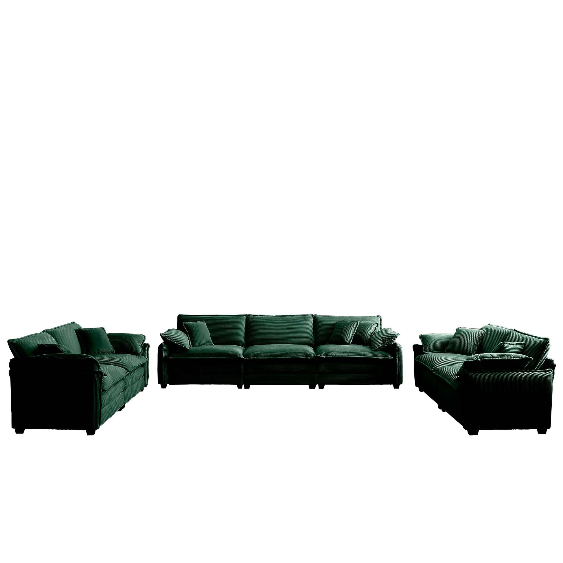 Modern Living Room Sofa 3 Pieces Set, Two 2 Seater Sofas And One 3 Seater Sofas, Upholstery Large Deep Seat Sofa With Sofat Cushion And Pillowss,Green Corduroy Green Corduroy 7 Seat