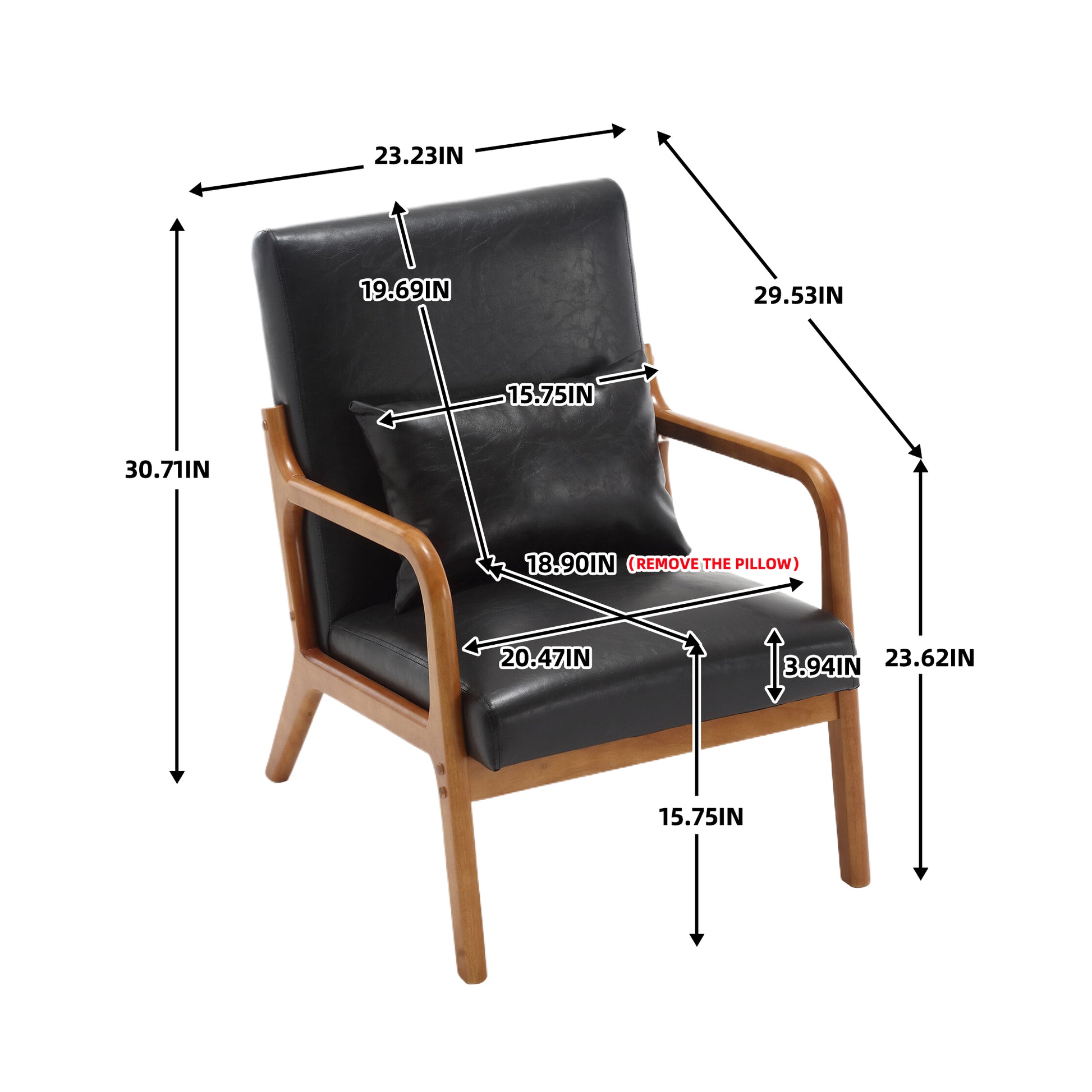 Coolmore Modern Accent Chair, Solid Wood Padding Lounge Armchairs With One Pillow For Living Room, Bedroom, Guest Room Black Pu Black Pu Brown Primary Living Space Modern Rubberwood Foam Pu Leather