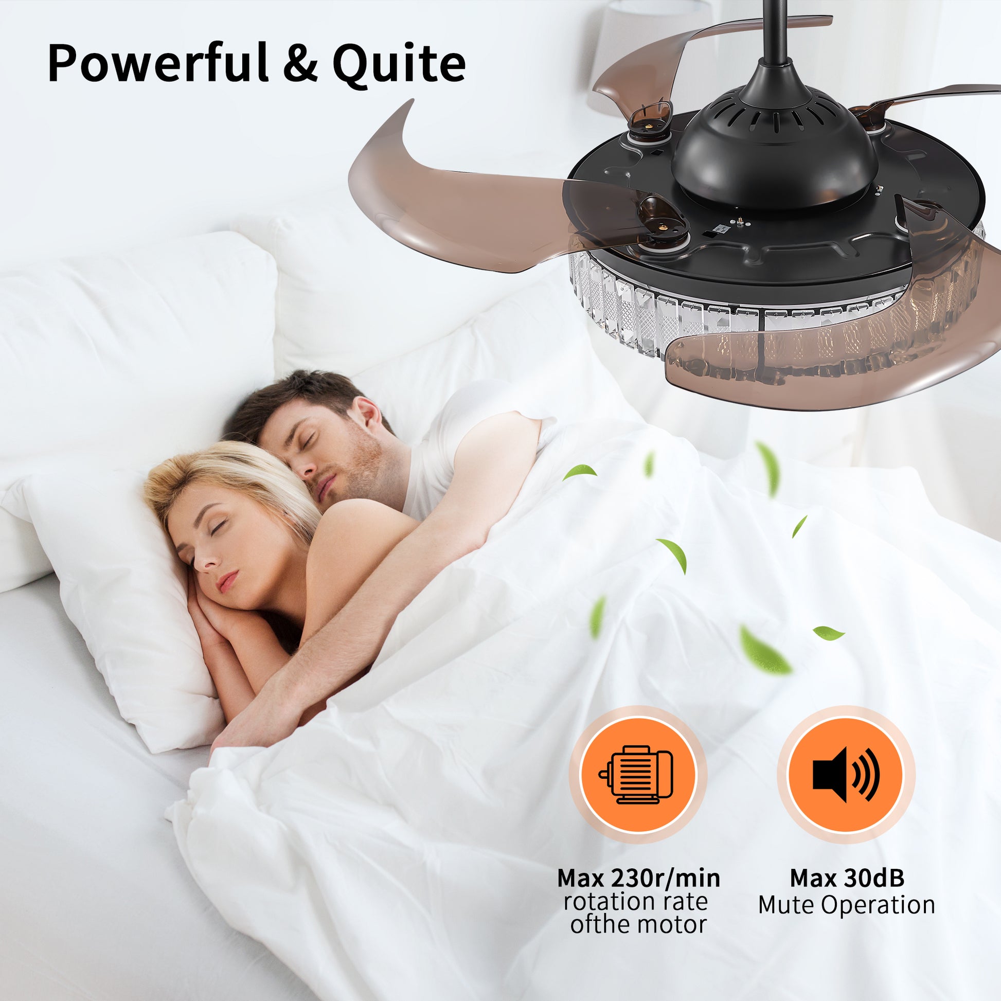 Contemporary Led Retractable Ceiling Fan With Light And Remote Control, Quiet Reversible Motor,4 Blades Modern Ceiling Fans For Kitchen Bedroom Dining Room Patio Black Abs Iron