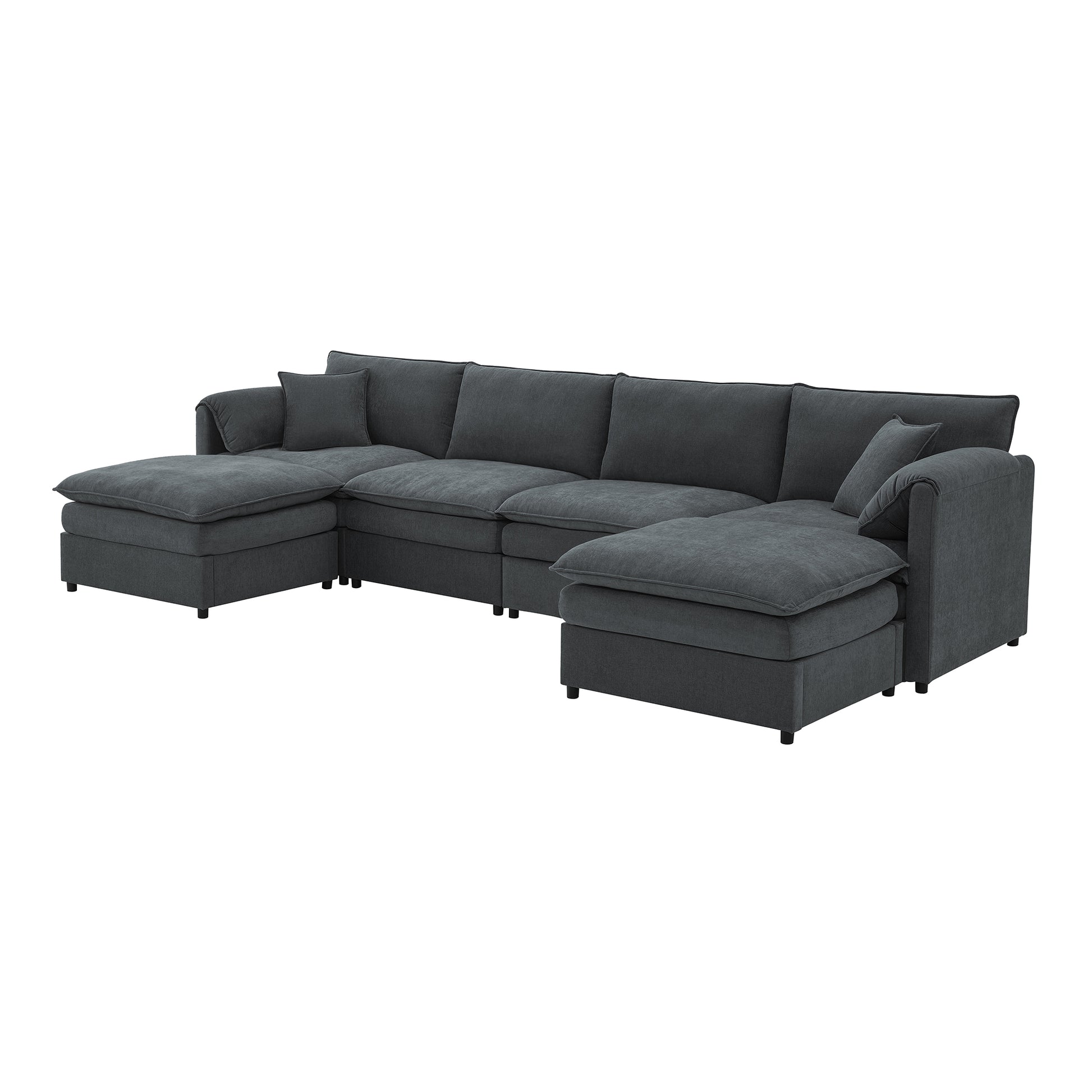 134*66" Chenille Modular Sectional Sofa,U Shaped Cloud Couch Set With Double Cushions ,6 Seat Sleeper Sofa Bed With Ottomans,Oversized Indoor Furniture For Living Room, 3 Colors Dark Gray Chenille 6 Seat