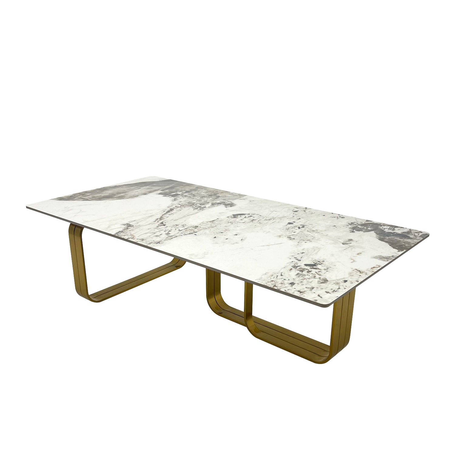 Modern Rectangular Coffee Table With Sintered Stone Top, Gold Metal Frame, For Living Room Gold Modern Rectangular Sintered Stone,Stainless Steel