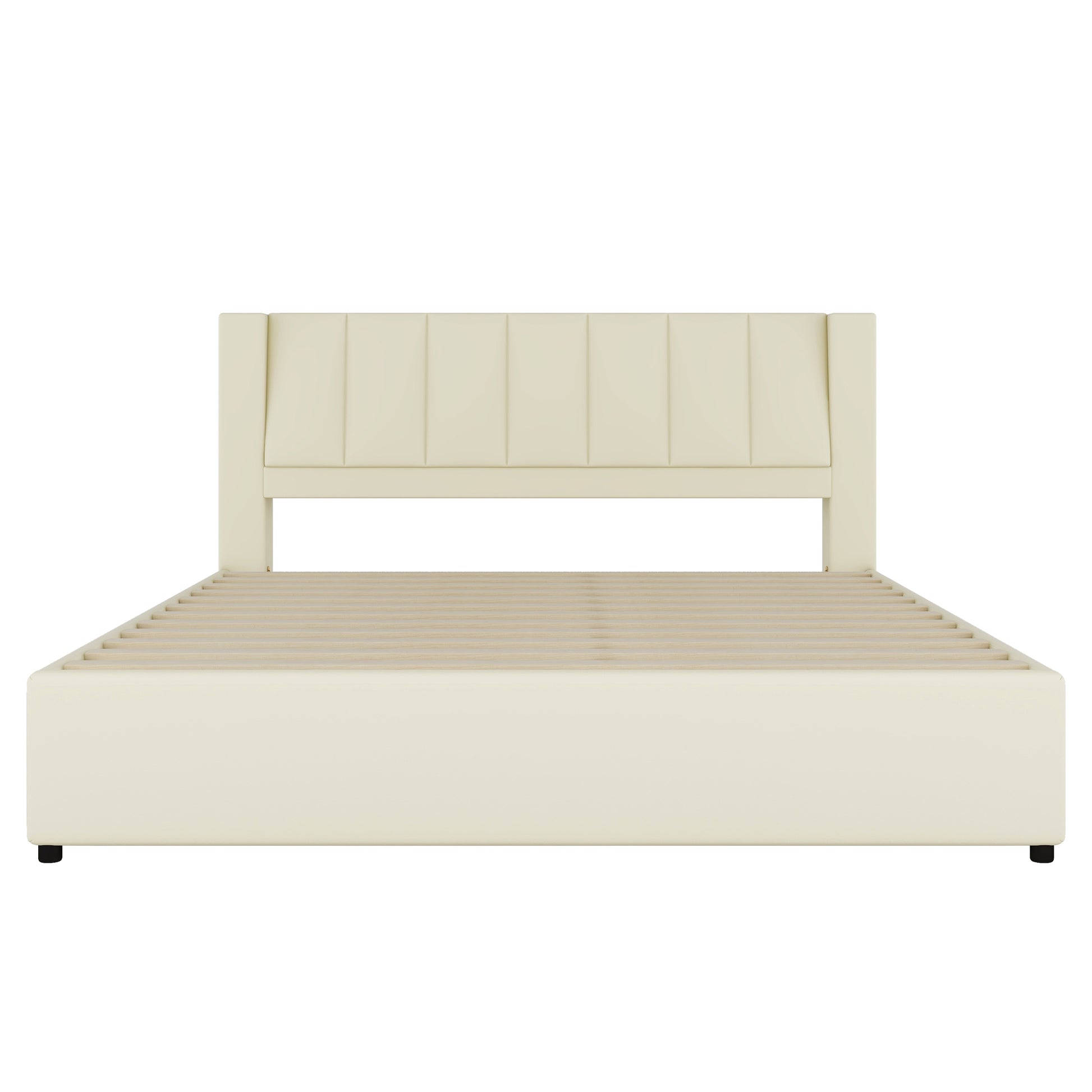 King Size Upholstery Platform Bed With Storage Headboard, 2 Drawers And Trundle,Beige King Beige Upholstered