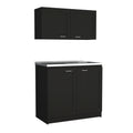 Cabinet, Two Parts Set, Black Black Solid Wood Mdf Engineered Wood