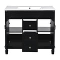 36'' Bathroom Vanity With Top Sink, Black Mirror Cabinet, Modern Bathroom Storage Cabinet With 2 Soft Closing Doors And 2 Drawers, Single Sink Bathroom Vanity Black Bathroom Mdf Ceramic,Solid Wood