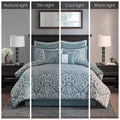 8 Piece Jacquard Comforter Set Aqua Silver Queen Queen Aqua Silver Polyester