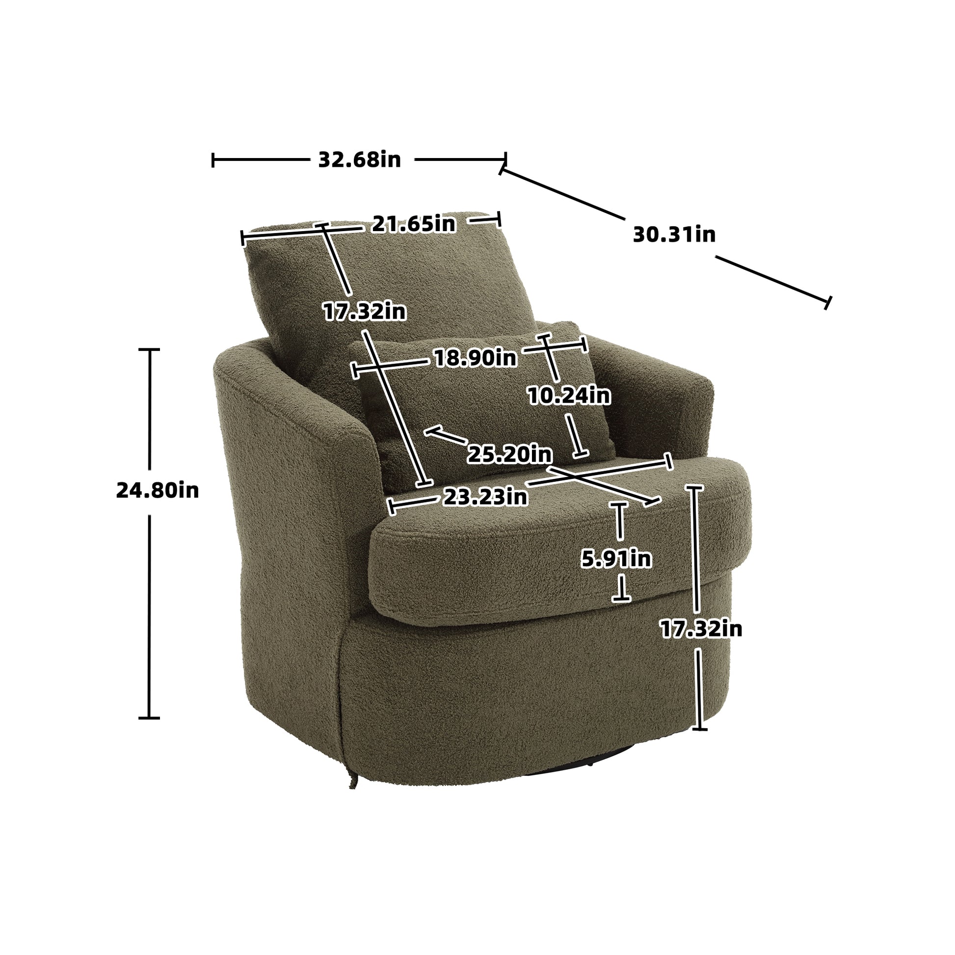 Coolmore Swivel Barrel Chair, Comfy Round Accent Sofa Chair For Living Room, 360 Degree Swivel Barrel Club Chair, Leisure Arm Chair For Nursery, Hotel, Bedroom, Office, Lounge Green Teddy Green