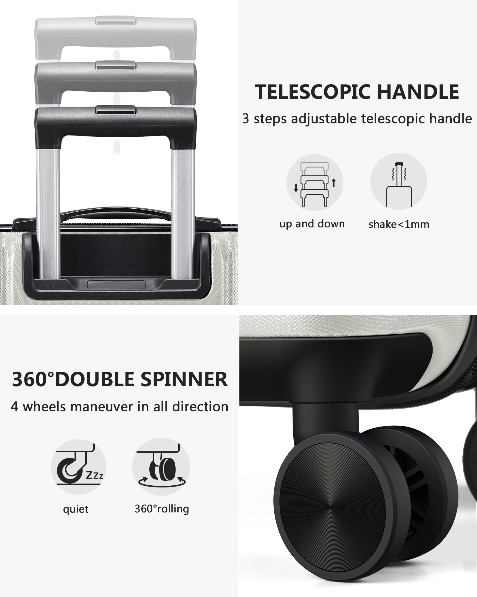 20 Inch Carry On Luggage With Tsa Lock& Double Spinner Wheels, Expandable For Large Storage Off White Abs